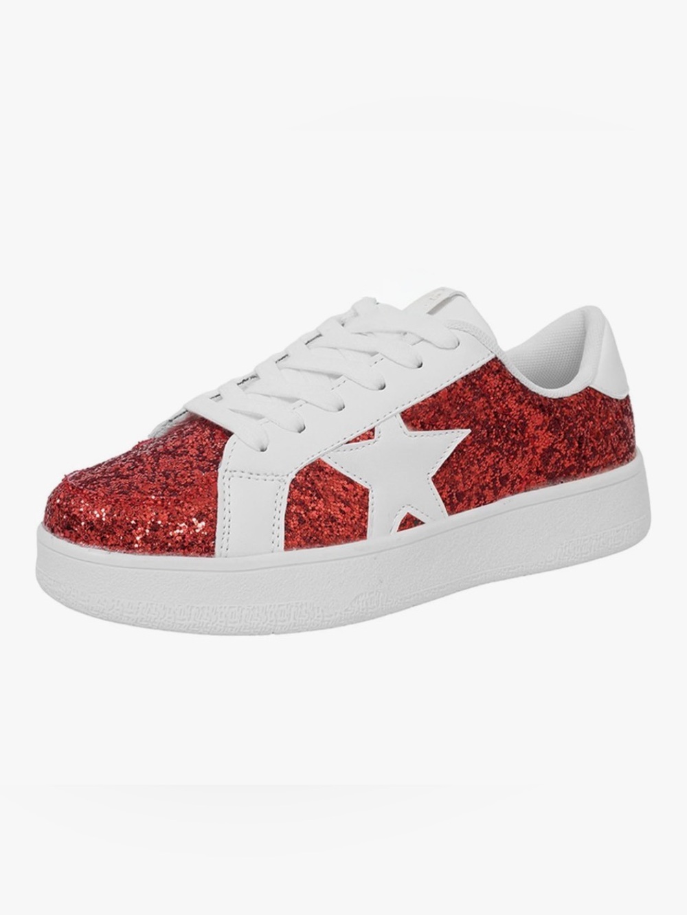 NWT Low Top Comfortable Cushioned Platform Sneakers Lace Up Red Glitter size 8.5
